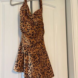 Leopard Print Halter Swim Dress- Brown & Black